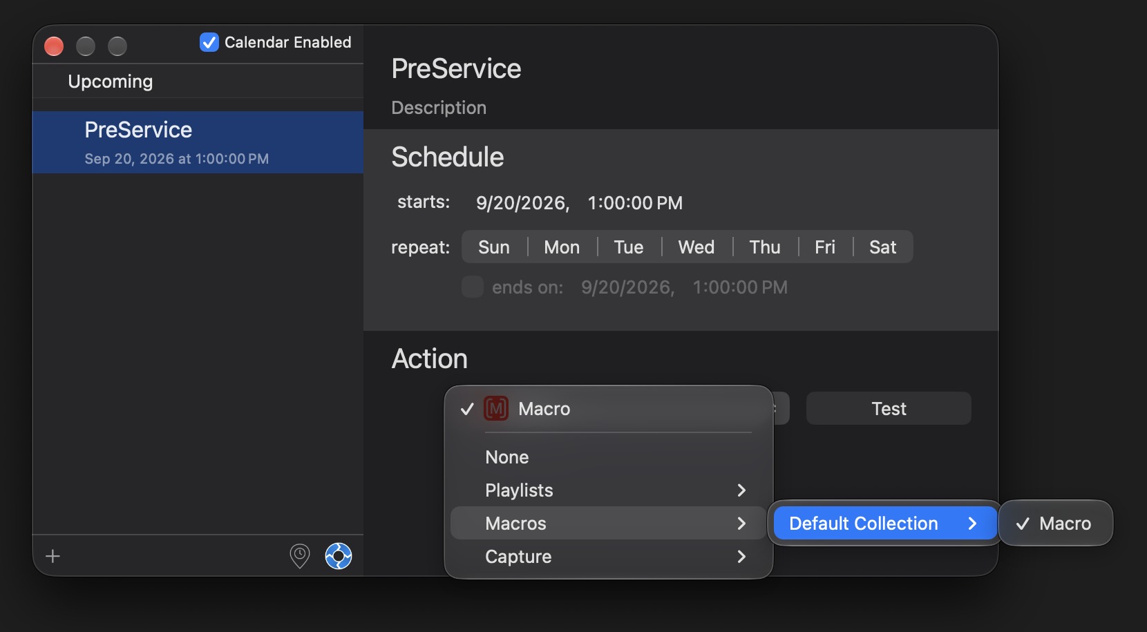 Choosing a macro from the Macros submenu