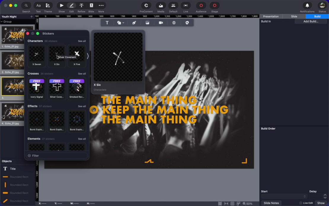 Hovering over a sticker shows an animated preview