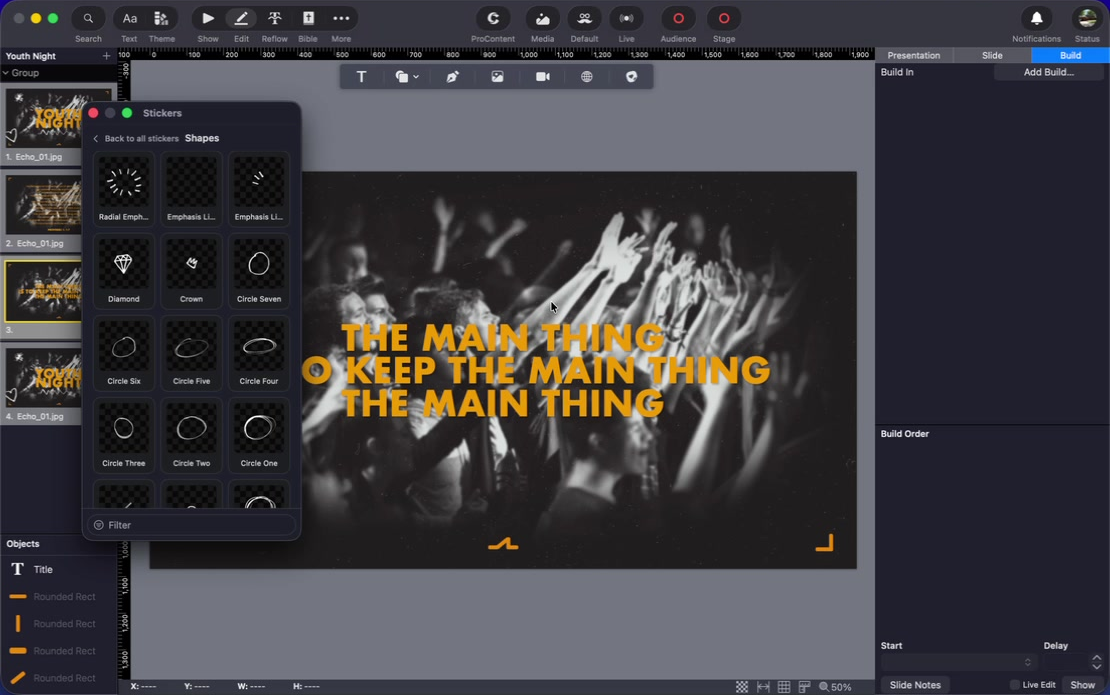 The sticker added to the slide and listed under Objects