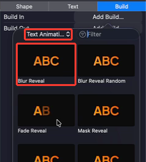 Pick a text animation, such as Blur Reveal