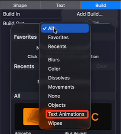 Choose Text Animations from the category menu