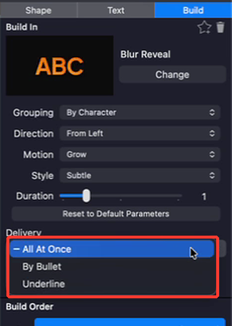 Delivery options: All At Once, By Bullet, Underline
