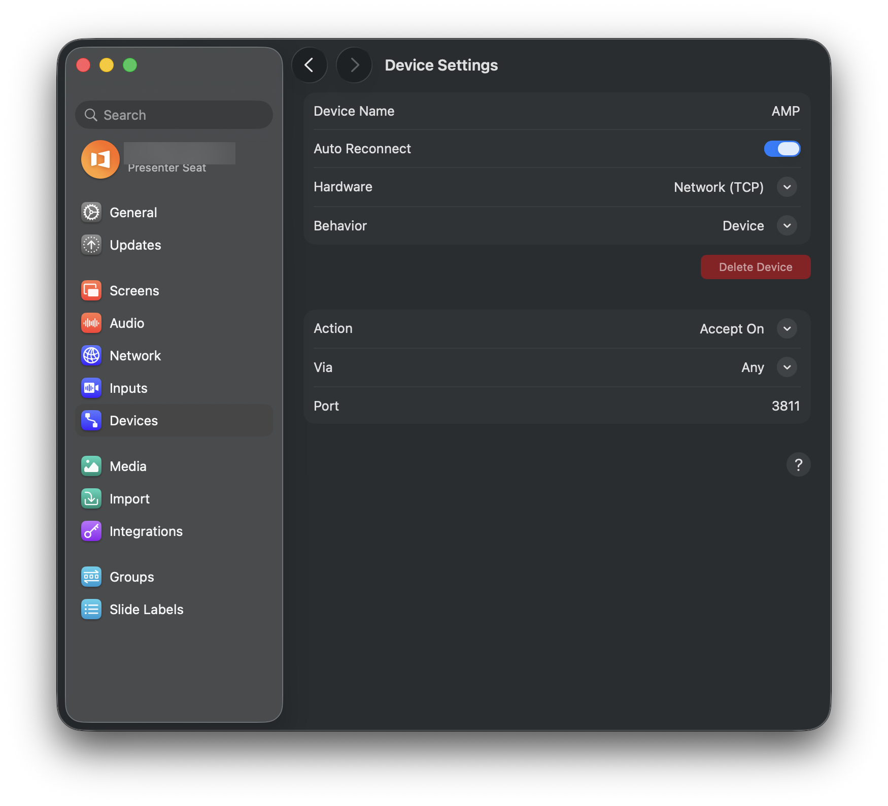 AMP Device Settings