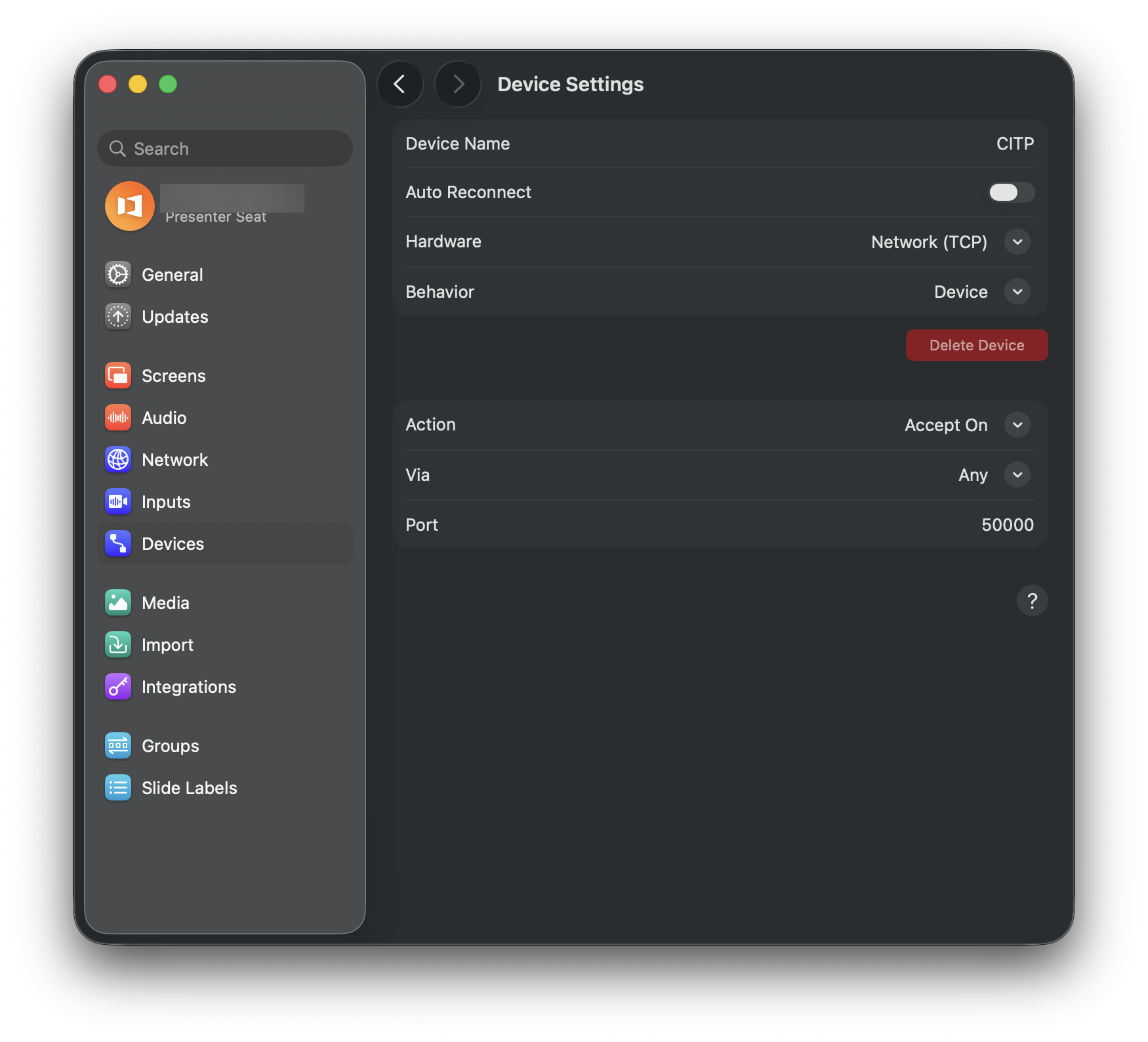 CITP Device Settings