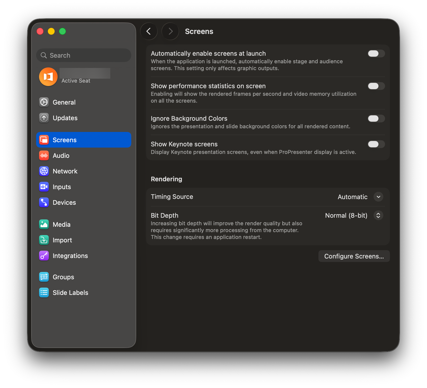 Screen Settings Window - No Sync